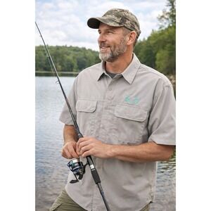 Realtree Fishing Mens XL Gray Short Sleeve Vented Button Down Performance Shirt